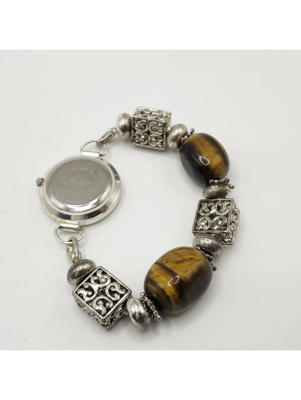 Geneva Beaded Bracelet 28mm Silver Tone Womens Watch New Battery